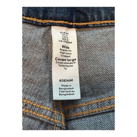 HM &Denim Jeans Womens 12 Blue Cropped Wide Leg High Waist Dark Wash - Picture 8 of 10